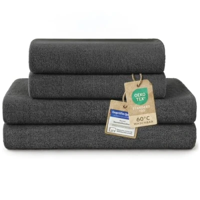 Abbildung von Blumtal Premium Frottier Handtücher Set mit Aufhängschlaufen Baumwolle Oeko TEX Zertifiziert, weich, saugstark 2X Badetuch (70x140 cm), Handtuch (50x100 Anthrazit