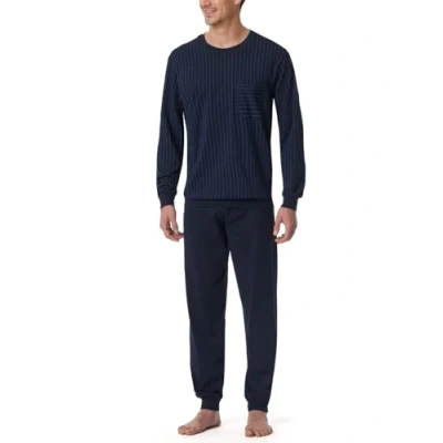 Abbildung von Schiesser Herren Schlafanzug lang mit Bündchen Nightwear Set Pyjamaset, dunkelblau_182196, 110 cm