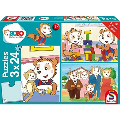 Abbildung von Schmidt Spiele 56414 Dinosaurier Bobo Siebenschläfer, Freunde und Familie, 3x24 Teile Kinderpuzzle, bunt