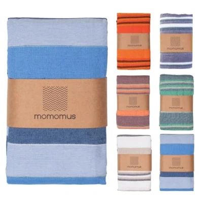 Abbildung von MOMOMUS Dünne Picknickdecke XXL für Strand Mit Fransen Strandmatte/Badedecke/Stranddecke Sandfrei Picknicks oder Leichte Campingdecke Outdoor Blau, 210x240 cm