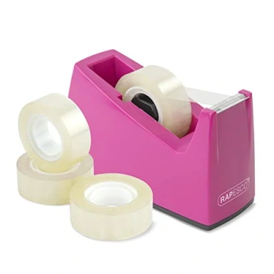 Abbildung von Rapesco 1621 300 Klebebandspender und 4 Klebebandrollen, Pink