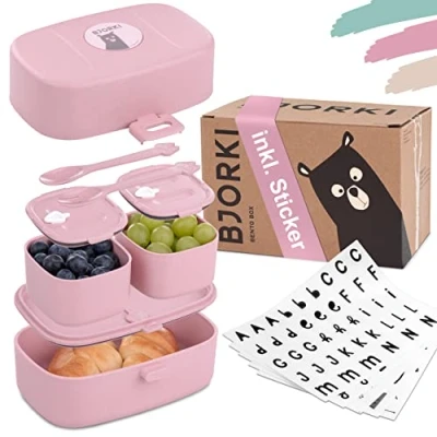 Abbildung von BJORKI® Bento Box für Kinder inkl. BONUS Namensticker Auslaufsichere Lunchbox mit Fächern Nachhaltige Brotdose Kindergarten &amp; Schule Die Jausenbox unterwegs