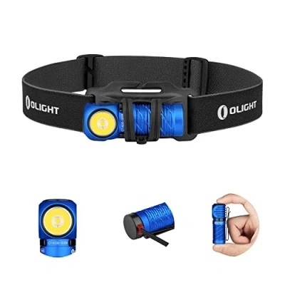 Abbildung von OLIGHT Perun 2 Mini LED Stirnlampe 1100 Lumen 150 Meter, USB Wiederaufladbare EDC Taschenlampe mit Rotlicht, 5 Lichtmodi Wasserdichte Kopflamp Stirnband für Campen, Notfälle Blau