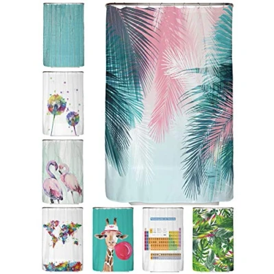 Abbildung von arteneur® Palmenblätter Anti Schimmel Duschvorhang 120x200 Recycelt mit Öko Tex Standard 100 Beschwerter Saum, Blickdicht, Wasserdicht, Waschbar, 8 Haken &amp; E Book