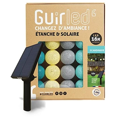 Abbildung von GuirLED Außengirlande mit Lichtkugeln LED Guinguette Wasserdicht IP55 Hocheffizientes Solarpanel Automatisches EIN/AUS 16 Kugeln 3 m Skandinavisch