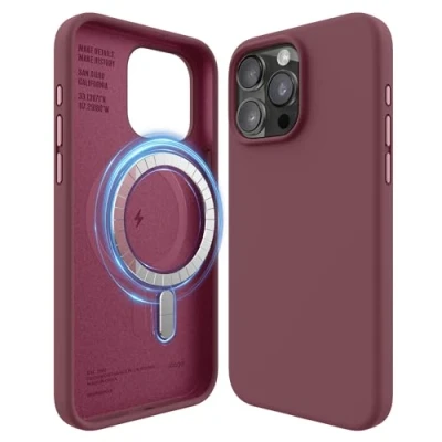 Abbildung von elago Magnetische Silikonhülle Kompatibel mit iPhone 15 Pro Max Hülle, MagSafe Alles Zubehör, Premium Silikon, Ganzkörper Schutzhülle [5 Lagige Struktur] (Burgunderrot)
