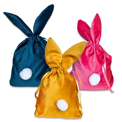 Abbildung von Papierdrachen 3 Säckchen mit Ohren Alternatives Osternest im Osterhasen Design hochwertig und wiederverwendbar Osterkörbchen zum Befüllen Set 4