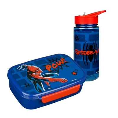 Abbildung von Scooli Spider Man Kindergeschirr Geschenkset Set bestehend aus Brotdose und Trinkflasche ideal für die Schule oder Kindergarten Kinder ab 4 Jahren Kunststoff BPA frei