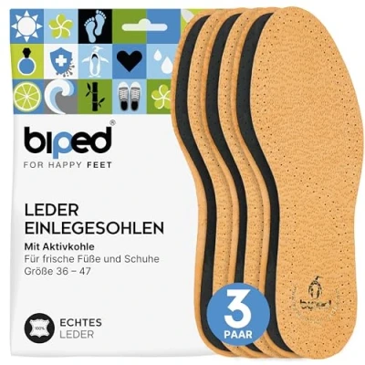 Abbildung von biped 3 Paar Set Leder Einlegesohlen mit Aktivkohle, Ledersohlen gegen Schweißfüße, weiche Einlagen für Damen und Herren Schuhe z1724(46 47)