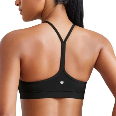 Abbildung von CRZ Yoga Damen Butterluxe Racerback Sport BH Gepolstert Ohne Bügel Y Rücken Sommer Atmungsaktiv Spaghetti Top Schwarz M