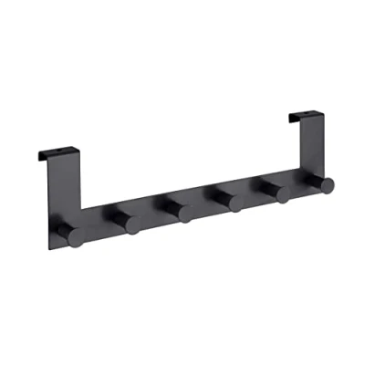 Abbildung von WENKO Türgarderobe Celano, Hakenleiste mit 6 Haken aus lackiertem Stahl für Türfalzstärken bis 2 cm, schwere Qualität, 39 x 11 5,5 Schwarz