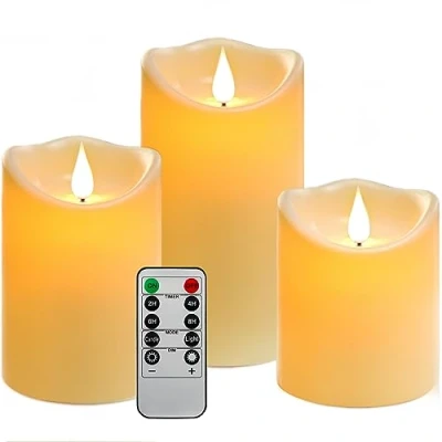 Abbildung von Da by LED Kerzen Outdoor Kerzen, Batteriekerze mit 10 Tasten Fernbedienung, 10cm.12.5cm15cm, 3er Se