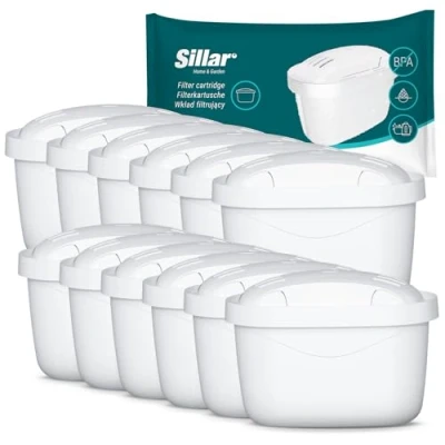 Abbildung von Sillar Wasserfilter Kartuschen kompatibel mit BRITA Maxtra+, Marella, Aluna, Elemaris 12er Pack, Aktivkohle &amp; Ionenaustauscher, BPA frei, reduziert Kalk und Chlor, für sauberes Trinkwasser