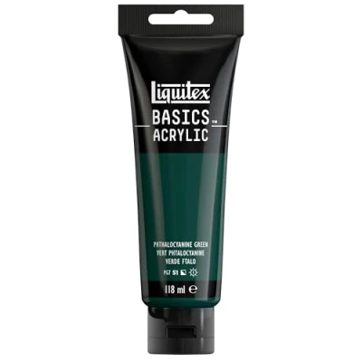 Abbildung von Liquitex 8870026 Basics Acrylfarbe, monopigmentierte Künstlerpigmente, lichtecht, mittlere Viskosität, Archivqualität, seidenglänzender Finish, 118ml Tube Phthalozyaningrün