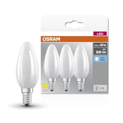 Abbildung von OSRAM Star Filament Lampe für E14 Sockel, mattes Glas ,Kaltweiß (4000K), 806 Lumen, Ersatz herkömmliche 60W Leuchtmittel, nicht dimmbar, 3 er Pack