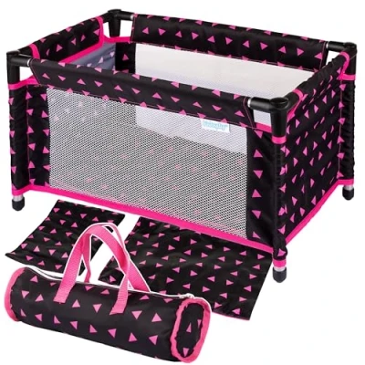 Abbildung von Kinderplay Puppenbett Puppen Bett Spielzeug Puppenreisebett für Baby Born Annabell Reisebett mit Tasche und Zubehör 43 cm Puppe, Model KP0400R