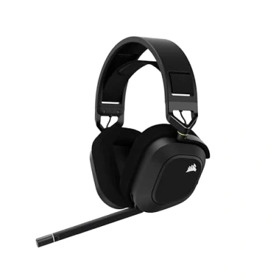 Abbildung von CORSAIR HS80 RGB WIRELESS Multiplattform Gaming Headset Dolby Atmos Omnidirektionales Mikrofon iCUE Kompatibel PC, Mac, PS5, PS4 Carbon, Farbe Schwarz