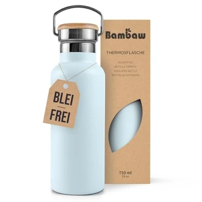 Abbildung von Bambaw Thermosflasche 750ml, Trinkflasche Blau, Edelstahl Trinkflasche, Auslaufsichere Wasserflasche, Outdoor Eisblau