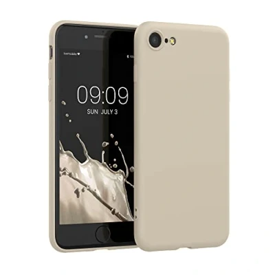 Abbildung von kwmobile Hülle kompatibel mit Apple iPhone SE (2022) / (2020) 8 7 gummierte TPU Silikon Handyhülle Schutzhülle für kabelloses Laden Case in Creme