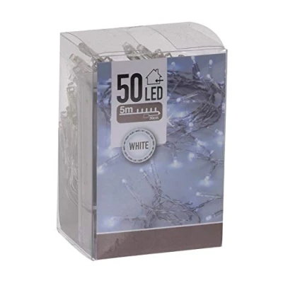 Abbildung von LED Lichterkette kalt weiß mit Timer 5 m Länge 50 Weihnachts Beleuchtung für Innen Indoor Weihnachten Advent Winter Tisch Fenster Deko Batterie betrieben