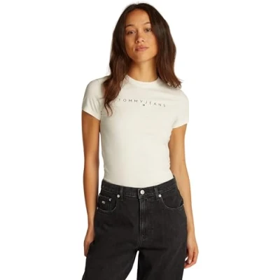 Abbildung von Tommy Jeans SLIM Linear TEE Tshirt print, Damen, Größe: 38, Ancient white