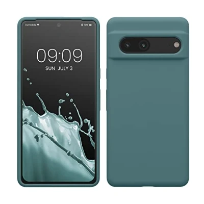 Abbildung von kwmobile Hülle kompatibel mit Google Pixel 7 Silikon Handy Case Handyhülle weiche Oberfläche kabelloses Laden Arctic Night