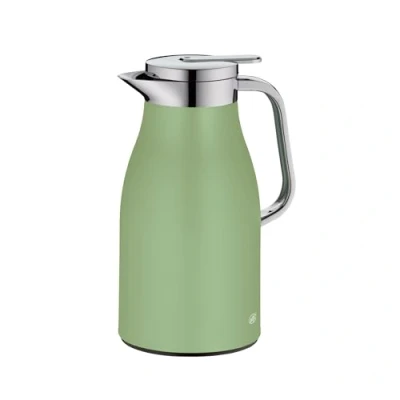 Abbildung von alfi Skyline 1,0l, Celadon Green mat, Edelstahl Isolierkanne mit hygienischem Hartglaseinsatz, Drehverschluss bequemer Drucktaste, ergonomischer Griff, Einer Hand, ideal als Teekanne