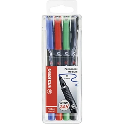 Abbildung von Folienstift STABILO OHPen universal permanent medium 4er Pack grün, rot, blau, schwarz