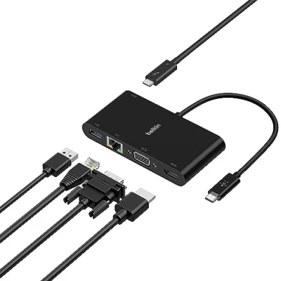 Abbildung von Belkin USB C Multimedia Adapter (USB Hub mit VGA, 4K HDMI, USB 3.0, Ethernet Ports) 100 W Leistung für Geräte wie MacBook Pro, iPad Pro, Surface Pro und Chromebook