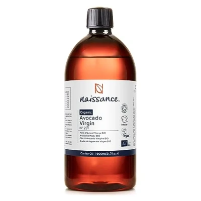 Abbildung von Naissance Avocadoöl Nativ BIO (Nr. 231) 900ml Kaltgepresst Avocado Öl für Haare, Haut, Kosmetik, Körper, Gesicht, Massage