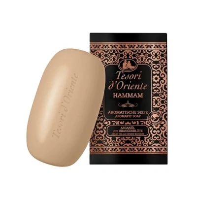 Abbildung von Tesori d&#039;Oriente Feste Seife &#039;Hammam&#039;, 125 g, aromatische Handseife mit Argan Öl und Orangenblüte, Körperseife zur sanften Reinigung der Haut, Ritual für Körper &amp; Sinne