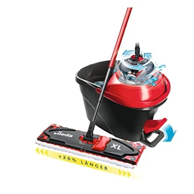 Abbildung von Vileda Ultramax Turbo XL Set, Bodenwischer mit Teleskopstiel für große Flächen, Mikrofaser Wischbezug, Eimer Schleuder, alle Hartböden, Love it Clean, Eco Verpackung