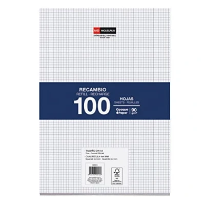 Abbildung von Miquelrius Nachfüllpackung, 100 Blatt, kariert 4 mm. Format A4, ohne Bohren, Papier 90 g.