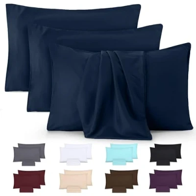 Abbildung von Utopia Bedding Kissenbezug 50x75 4er Set Kopfkissenbezug aus 100% gebürsteter Mikrofaser mit Umschlagverschluss Falten , verblassen und schmutzabweisende Kissenbezüge Marineblau