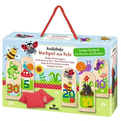 Abbildung von moses. 16155 Wurfspiel, Holzwurfspiel für drinnen und draußen, Kinderspiel Garten Outdoorspaß, niedliches Geschicklichkeitsspiel Kinder ab 3 Jahren 2 Spieler, Krabbelkäfer Design, M