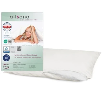 Abbildung von allsana Allergiker Kissenbezug 40x80 cm Allergie Bettwäsche Anti Milben Encasing Milbenschutz für Hausstauballergiker allergendichter Zwischenbezug das Kopfkissen TÜV geprüft