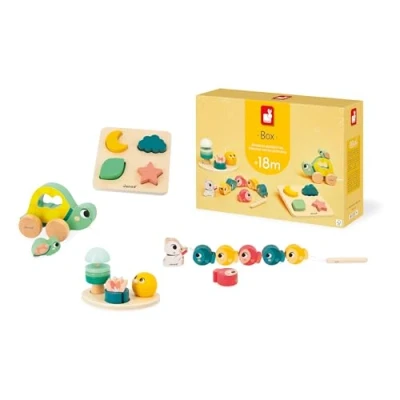 Abbildung von Janod Spielbox Baby Kinderspielzeug 18 Monate Lernspielzeug mit Holzpuzzle Motorikspiele Aktivitätsspielzeug für die Psychomotorische Entwicklung Ab J04064
