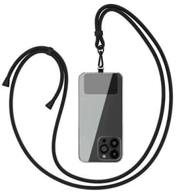 Abbildung von EAZY CASE Handykette Universal zum Umhängen kompatibel mit jedem Handy als Handyhülle Band Handytasche Kette Handyband jeder Hülle kombinierbar Kordel in Schwarz Clips