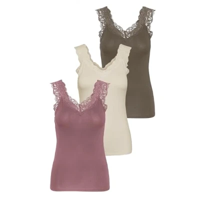 Abbildung von PIECES Damen PCBARBERA LACE TOP Spitzentop,3 Pack, Walnut/3 PACK Walnut Birch ROS, S