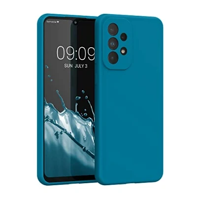 Abbildung von kwmobile Hülle kompatibel mit Samsung Galaxy A33 5G Silikon Handy Case Handyhülle weiche Oberfläche kabelloses Laden Karibikblau