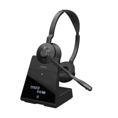 Abbildung von Jabra Engage 75 SE Drahtloses Stereo Headset für professionelle Anrufe, DECT, 150 m Reichweite, USB C zu A mit fortschrittlichem Mikrofon Geräuschunterdrückung, Standfuß, Kabel Schwarz
