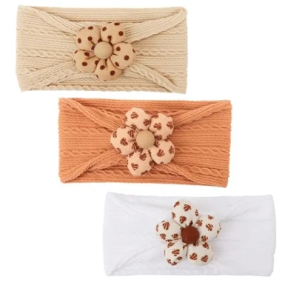 Abbildung von DRESHOW Stirnband Baby Mädchen Dehnbare Nylon Stirnbänder Handgefertigte Blumen Haarband for Neugeborene Kleinkinder Kinder 3 Stück