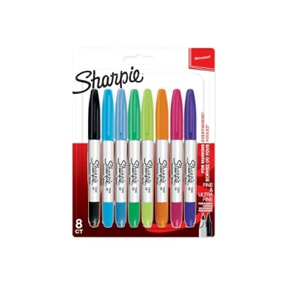 Abbildung von Sharpie Doppelseitiger Permanent Marker Stifte mit Doppelspitze (Fein &amp; ultrafein) gemischte Farben 8 Stück