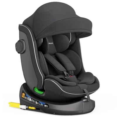 Abbildung von Kindersitz 360 drehbar mit Isofix, ECE R129, 0 36 kg, verstellbar, neigbar, atmungsaktiver Bezug, 5 Punkt Gurt, Top Tether, Autokindersitz für Babys &amp; Kinder 12 Jahre, Farbe:Schwarz
