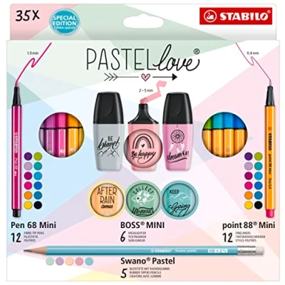 Abbildung von Stifte Set STABILO Pastellove 35er Pack Fineliner, Premium Filzstifte, Textmarker &amp; Bleistifte