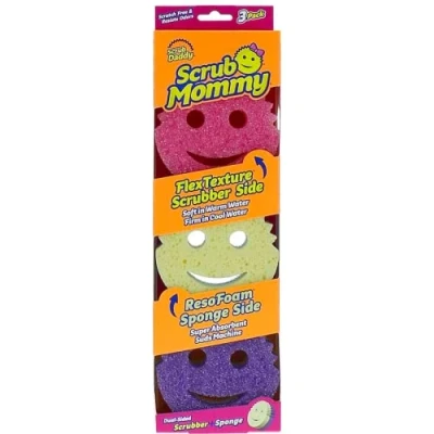 Abbildung von Scrub Daddy Mommy Putzschwamm, Topfreiniger Küchenschwämme, Putzmittel mit Texturveränderung, kratzfreier Spülschwamm, geruchsresistenter Smiley Schwamm, Geschirrschwamm 3er Pack Assortiert