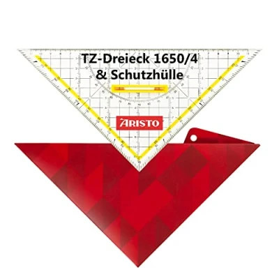 Abbildung von Aristo AR18054B TZ Dreieck AR1650/4 inkl. Geocover Schutzhülle (Hypotenuse 25cm, lösbarer Griff, Tuschenoppen, mit Lochung und Magnetverschluss) basic