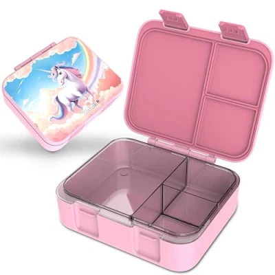 Abbildung von Jarlson® Brotdose Kinder mit Fächern MILI Lunchbox BPA frei Bento Box auslaufsicher Snackbox Jausenbox für Kindergarten und Schule 1000 ml Leichtgewicht (Einhorn Rosa)