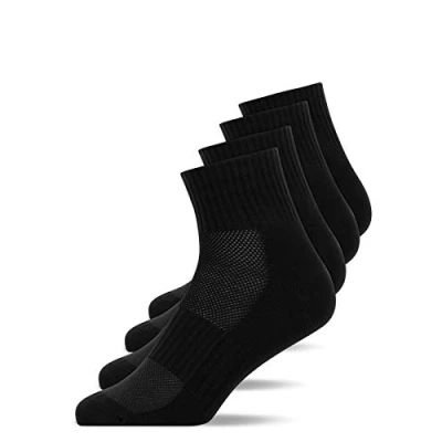 Abbildung von Snocks Mittelhohe Laufsocken Herren Damen 4 Paar Atmungsaktive Sportsocken ohne Verrutschen Gemütliche und weiche Funktionssocken Quarter Socken Sport Gr. 39 42 Farbe Schwarz