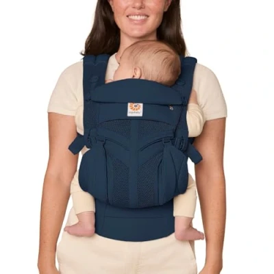Abbildung von Ergobaby Babytrage, Omni 360 Cool Air Mesh mit 4 Positionen für Neugeborene bis Kleinkinder (0 Jahre), ergonomische Kindertrage und Rucksack, Mitternachtsblau